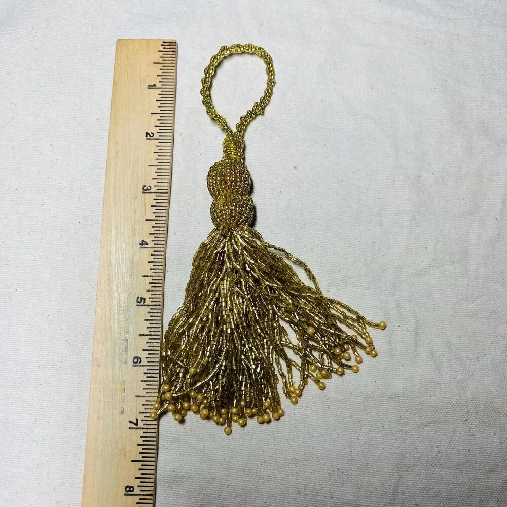 Vintage Gold Beaded Tassel Ornaments Curtain Tie Back Napkin Decoration Bead